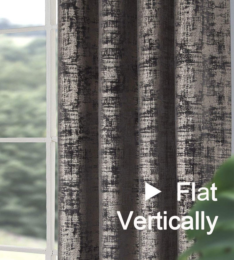 always4u Soft Velvet Curtains 84 Inch Length Luxury Bedroom Curtains Gold Foil Print Window Treatments for Living Room Set of 2 Charcoal Grey - Image 4
